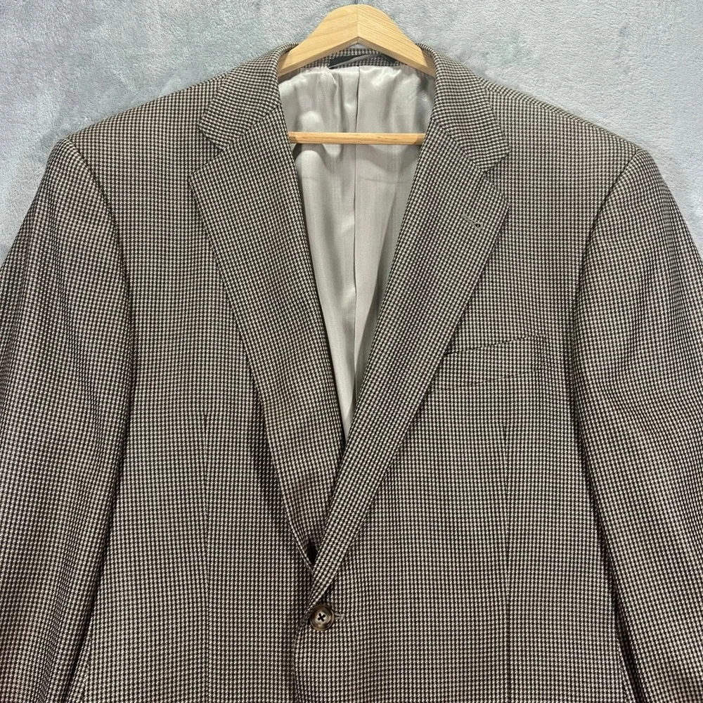 Joseph Abboud Sport Coat Mens 44L Brown Excellent Silk Wool Houndstooth Blazer